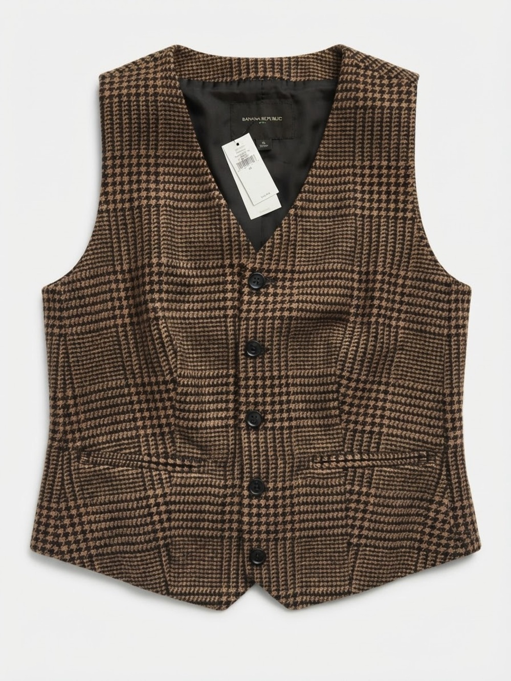 Banana Republic Women's Brown Glen Plaid Wool Blend Button Vest Size 8